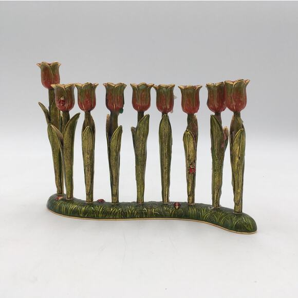 Quest Limited Edition Hand Painted Enamel Tulip Menorah 5" - Picture 6 of 7